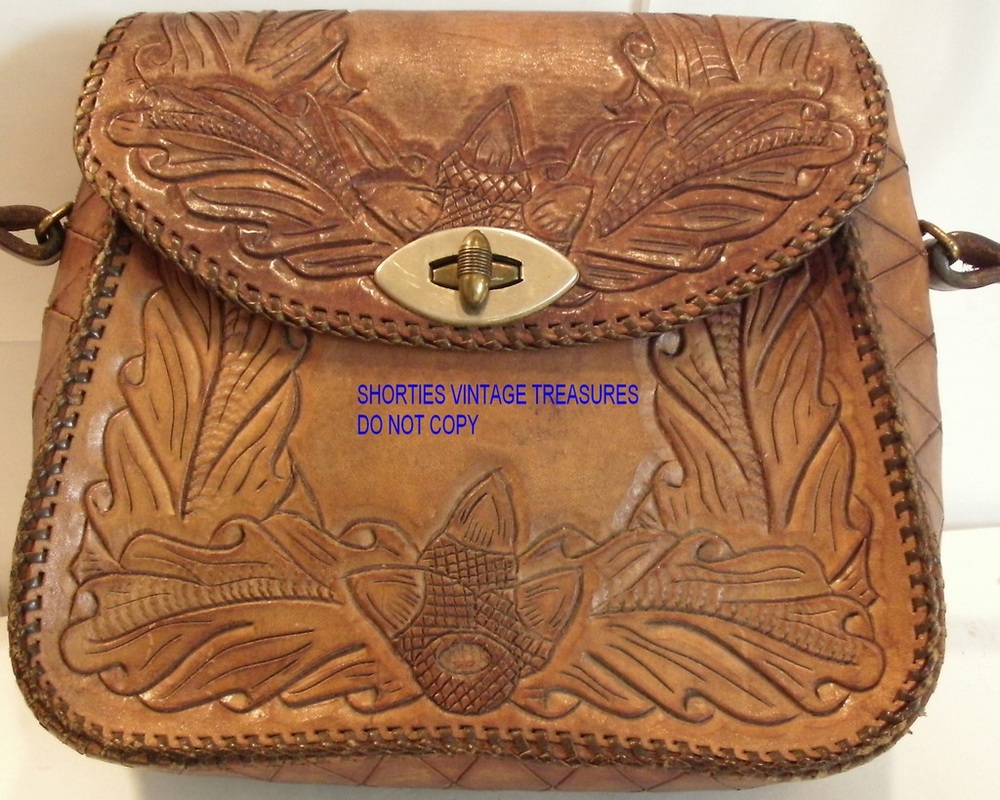 Hand Tooled Leather Pouch Bag Drawstring Opening Western Vintage Music  Festival Floral Tooled Leather Monogrammed
